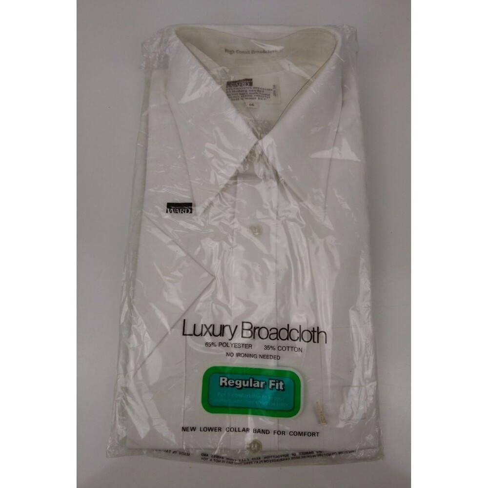 VTG 70's Montgomery Ward Luxury Broadcloth Regular Button Down Shirt White 16L